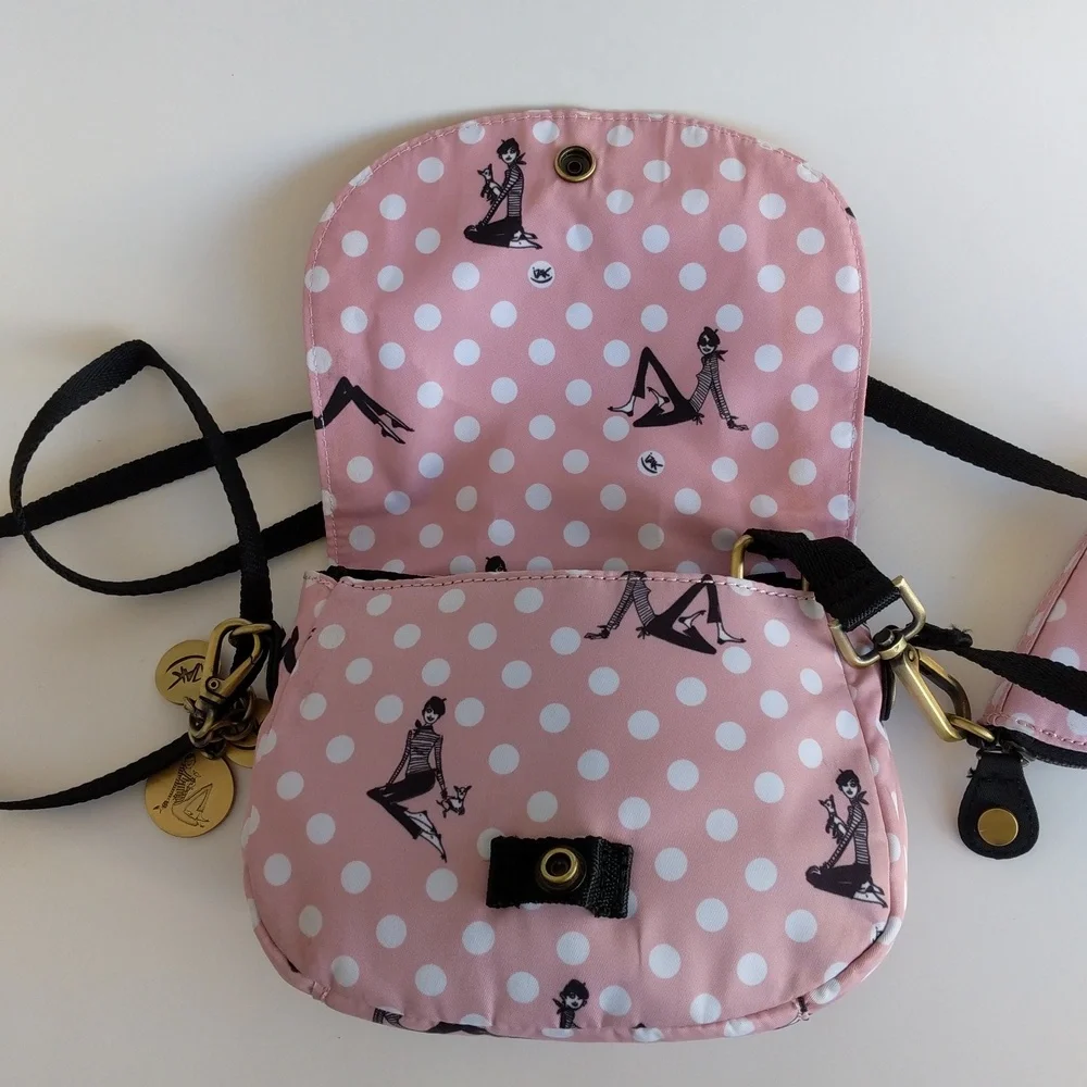 IZAK Pink Zazie Dots Flap Crossbody Bag, Coin Purse and Key Chain - Picture 8 of 15